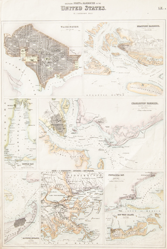 Southern Ports & Harbours in the United States
(Washington, Beaufort, Mobile Bay, Charleston, Galveston, New Orleans, Pensacola)

 (1860)